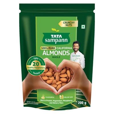 TATA Sampann Ganze reine kalifornische Mandeln, 200 g, echte Nüsse, ballaststoffreich, Badam Giri, reich an Protein, Magnesium, Phosphor und Ballaststoffen, Nüsse