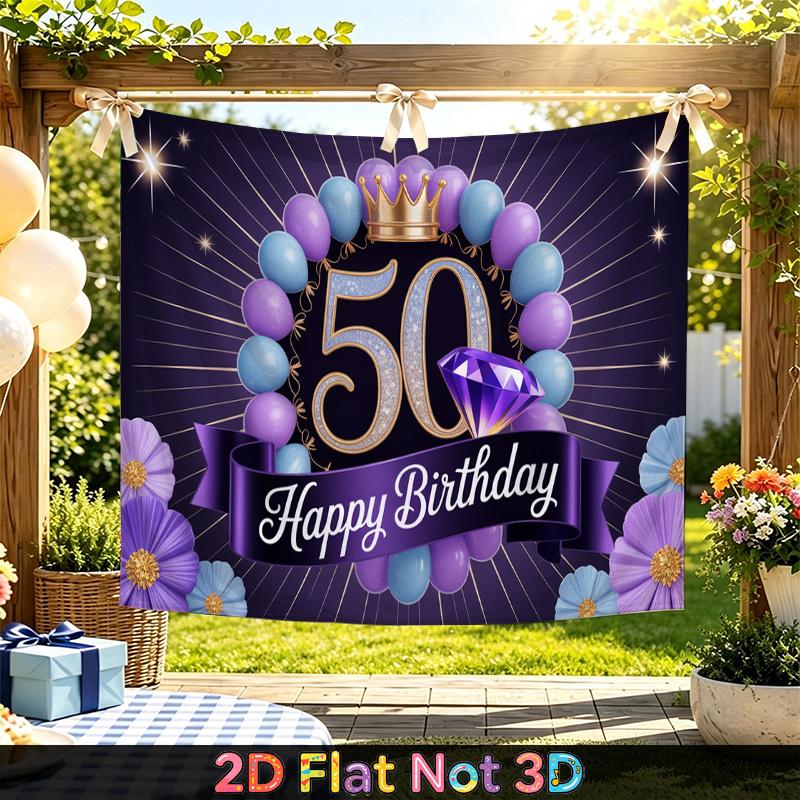 Party Backdrop Birthday Crown Purple 50Th Photo Booth Background Front Door Decor