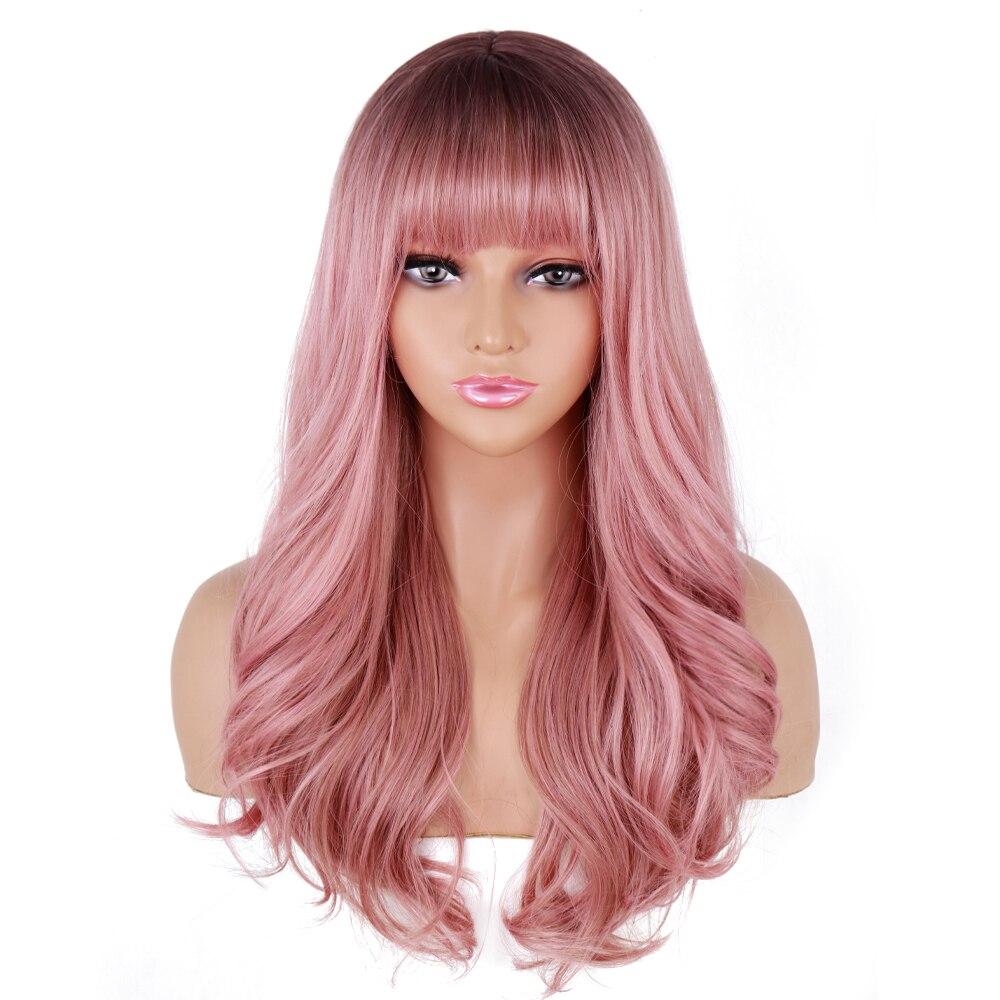 MERISIHAIR Women Long Wavy Wig with Bangs Ombre Wine Red Synthetic High Temperature Fiber Wig for Women Party Daily Wear