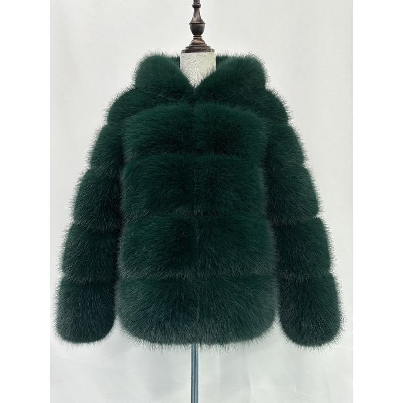 

Новая женская куртка из искусственного меха серого цвета на осень и зиму, свитер из лисьего меха XL темно-зеленого