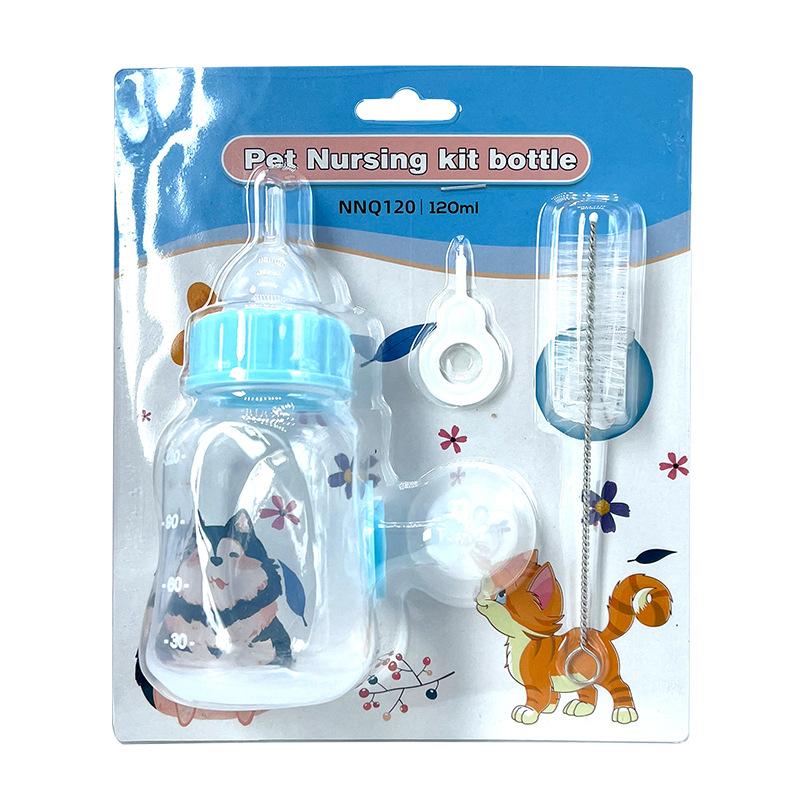 120ml Pet Nursing Kit Bottle For Newborn Kittens Puppies Small Animals With Brush And Nipple Set For Feeding Milk Water KTY