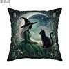 2D Flat 1pc Halloween Fanciful Witch Throw Pillow Covers Green Pillowcases One Sided Printing Without Pillow Inserts Sofa Bed Decor for Bedroom Living