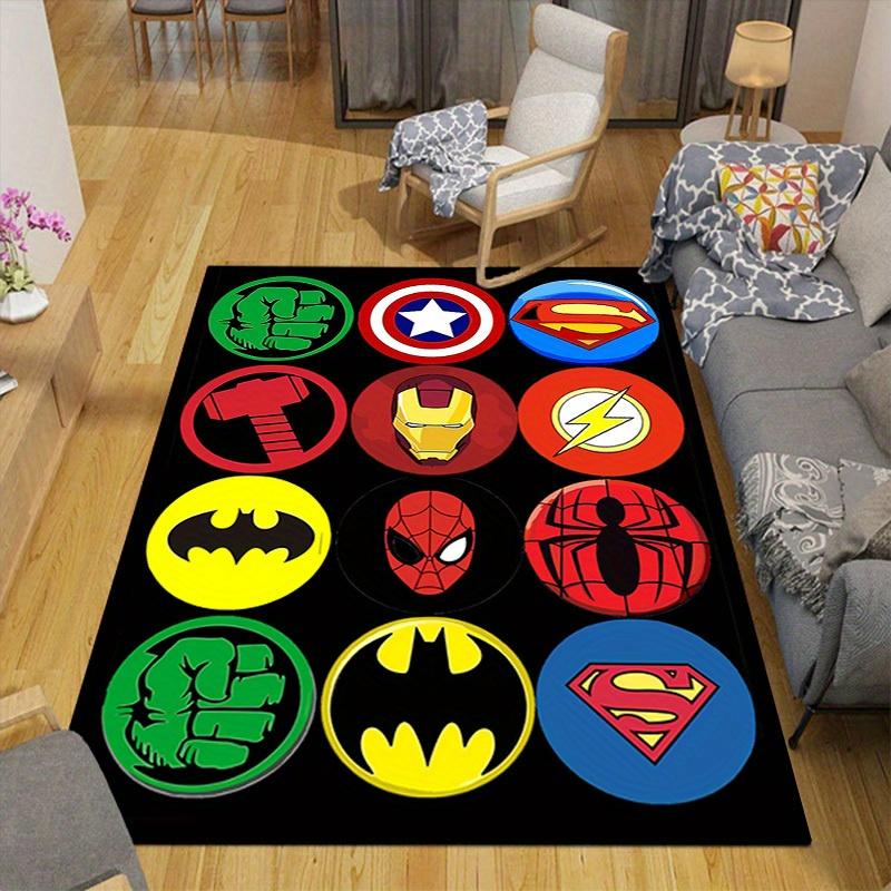 1 peça Tapete de Área Marvel Vingadores Super Heróis, Tapete de Chão Antiderrapante, Design de Personagens de Desenho Animado, Veludo Macio, Decoração de Quarto, Lavável