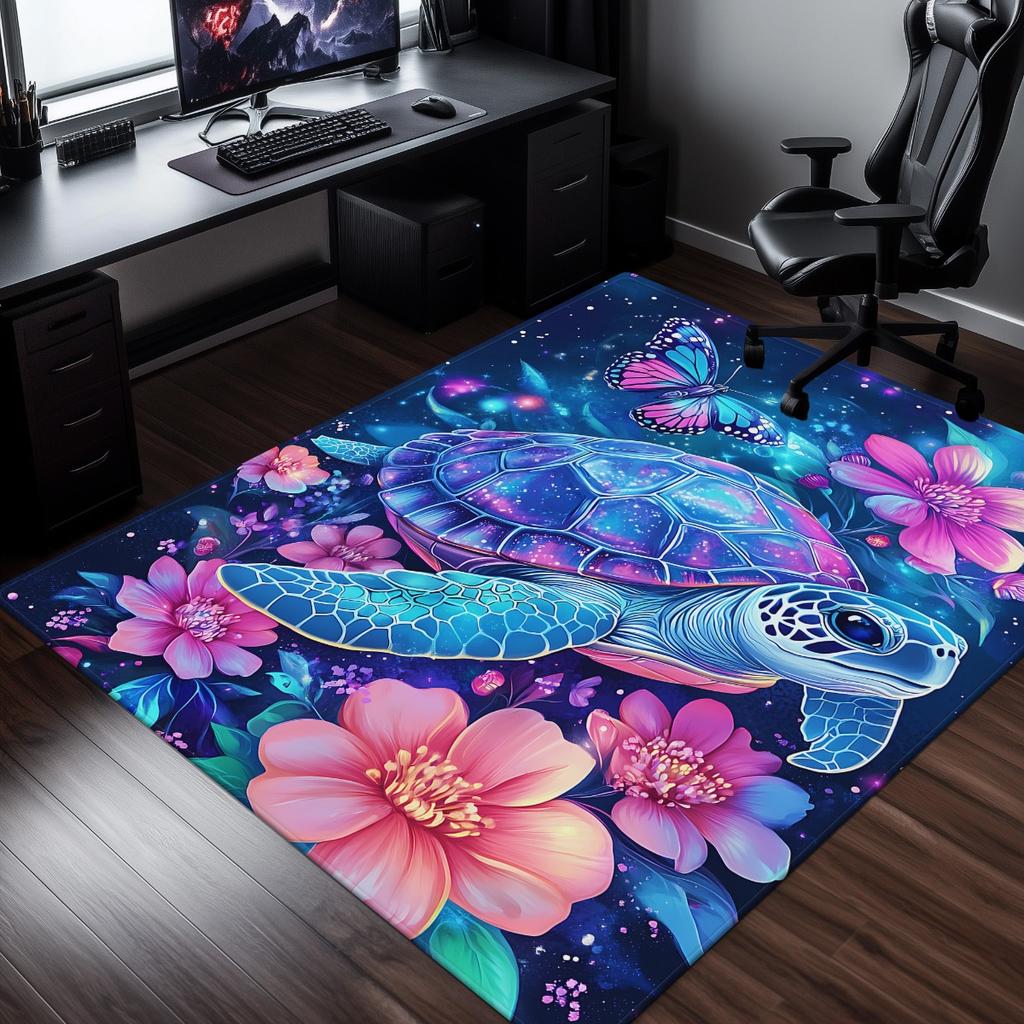Galaxy turtle floral rug cosmic sea turtle with butterfly and flowers bedroom carpet magical nature art soft plush rug