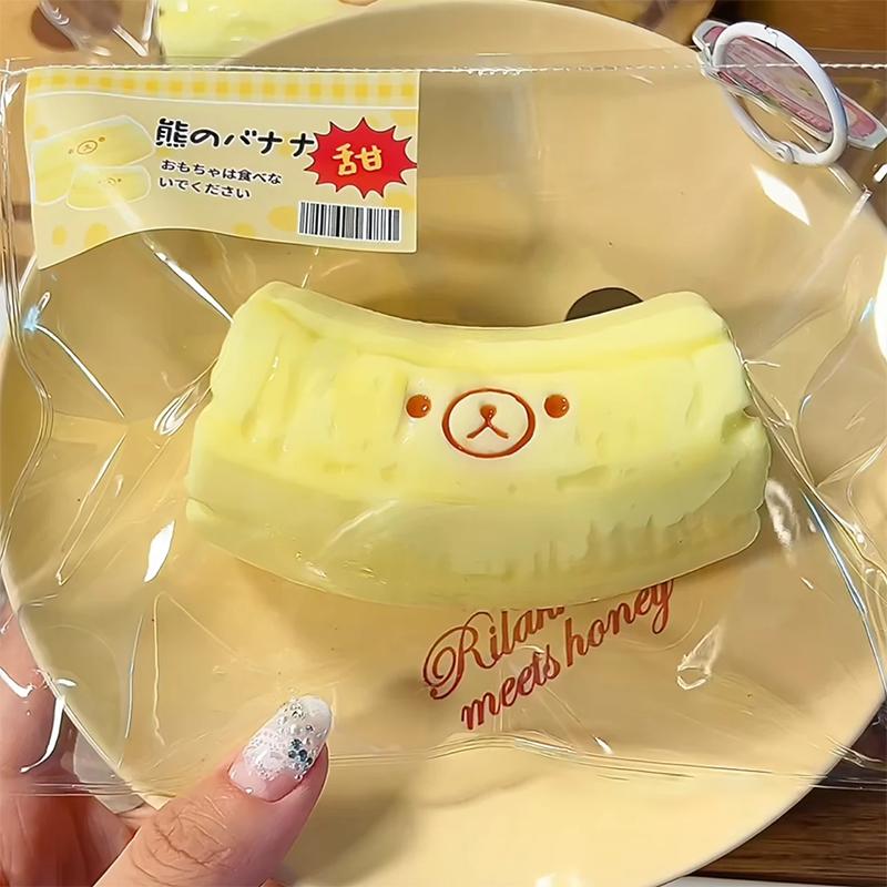 Handmade Squishy With Butter Texture - Banana Bear Shaped Fidgets Toy To Relieve Stress - Food Grade Silicone Hand Exercise