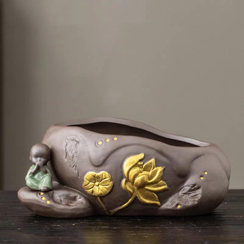 Ghiveci de flori vintage creativ de interior/exterior în formă de bonsai, mic și mare, ceramică din argilă purpurie, plantă verde, decorativ pentru masă/birou