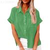 Summer Solid Color Single Breasted Shirt Women's Casual Lapel Short Sleeve Loose Blouse Top