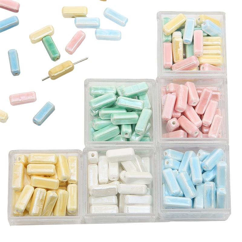 [6x15mm] 5pcs/Bag Cuboid Beads Colored Ceramic Beads Charm Loose Spacer Beads for Earring Bracelet Necklace DIY Jewelry Making Accessories