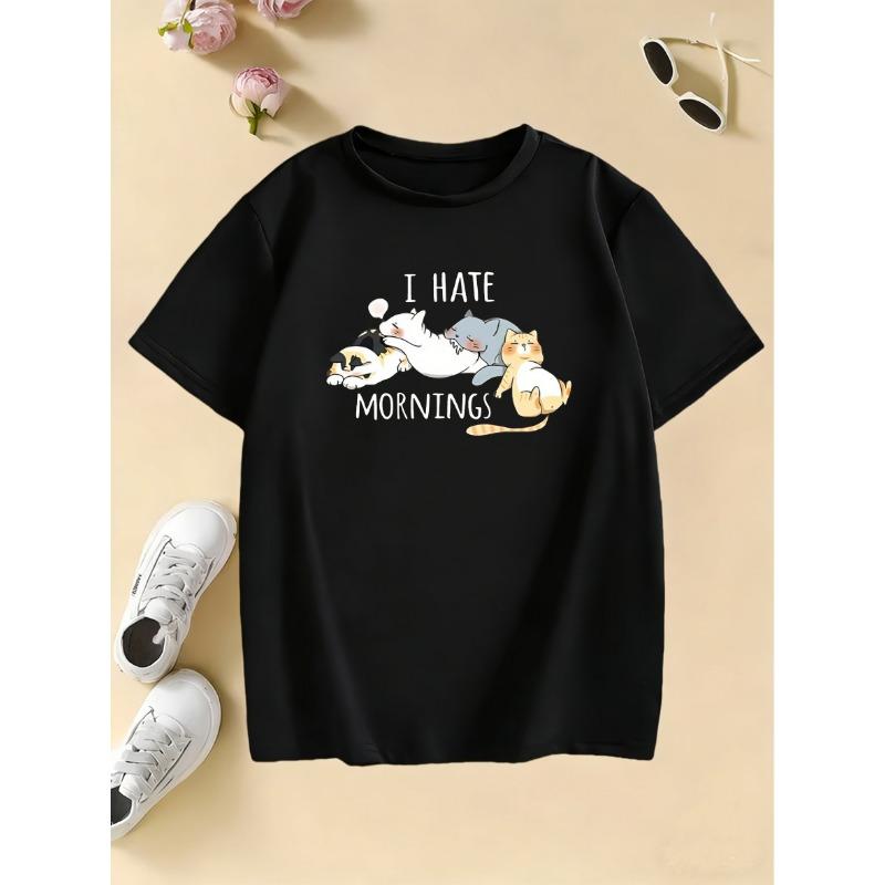 Summer Spring Kids I Hate Morning Cat Printed T Shirts Kids Children's T-shirt