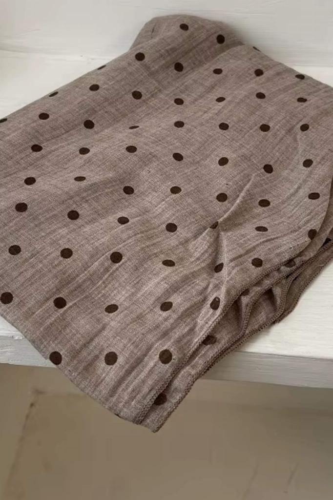 Brown Scarf with Chocolate Polka Dots - 180x90 , Cotton and Polyester