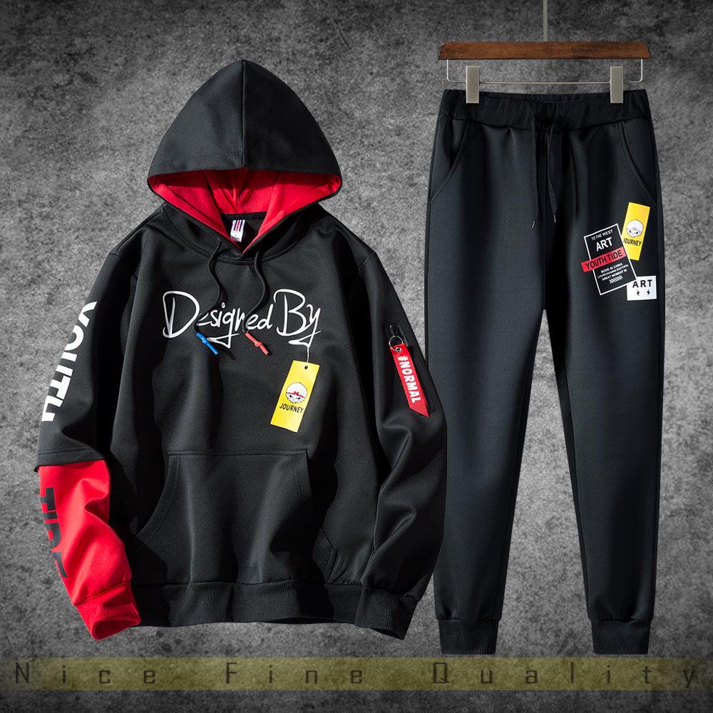 Herrkläder 2-delat set Trend Långärmad Träningsset Stor Storlek Huvtröja Vår och Höst