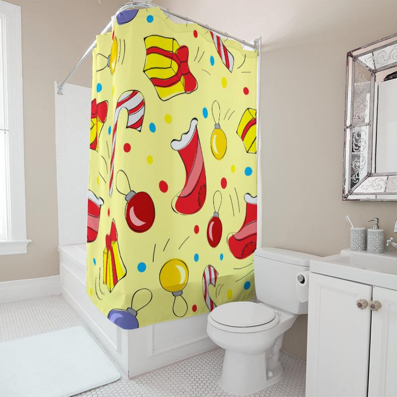 TU Festive Christmas Shower Curtain Holiday Bathroom Decor Waterproof Xmas Pattern Fabric Backdrop Holiday Home Decor Gift