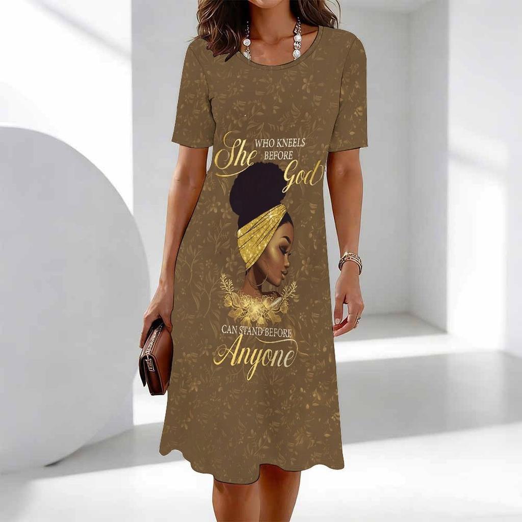 Women's Classic Leopard Print Short Sleeve Round Neck Midi Dress Loose Casual A Line Daily Wear Dress