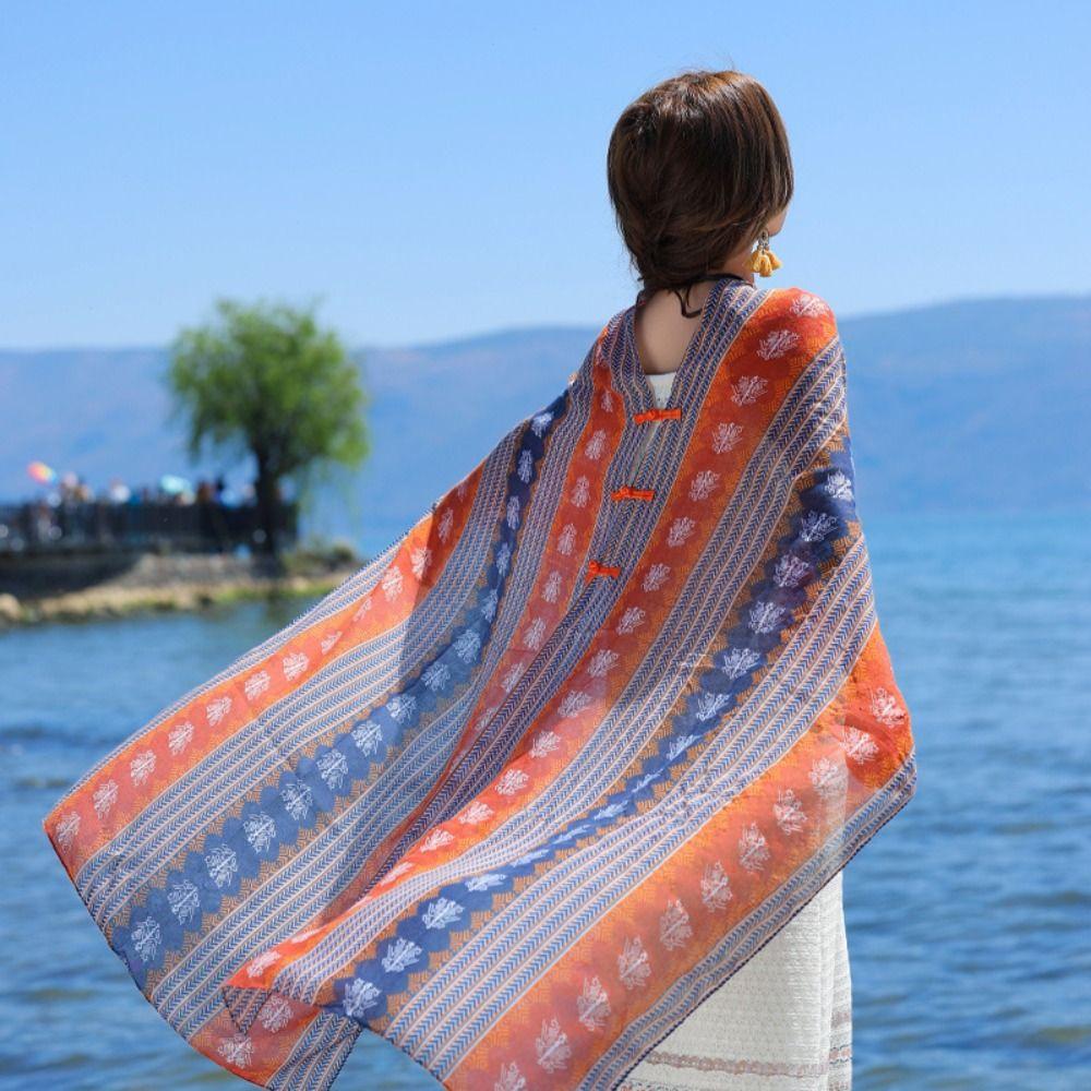 Sun Protection Ethnic Style Shawl Wraps Beach Scarf Vintage Sunscreen Shawl  Outdoor