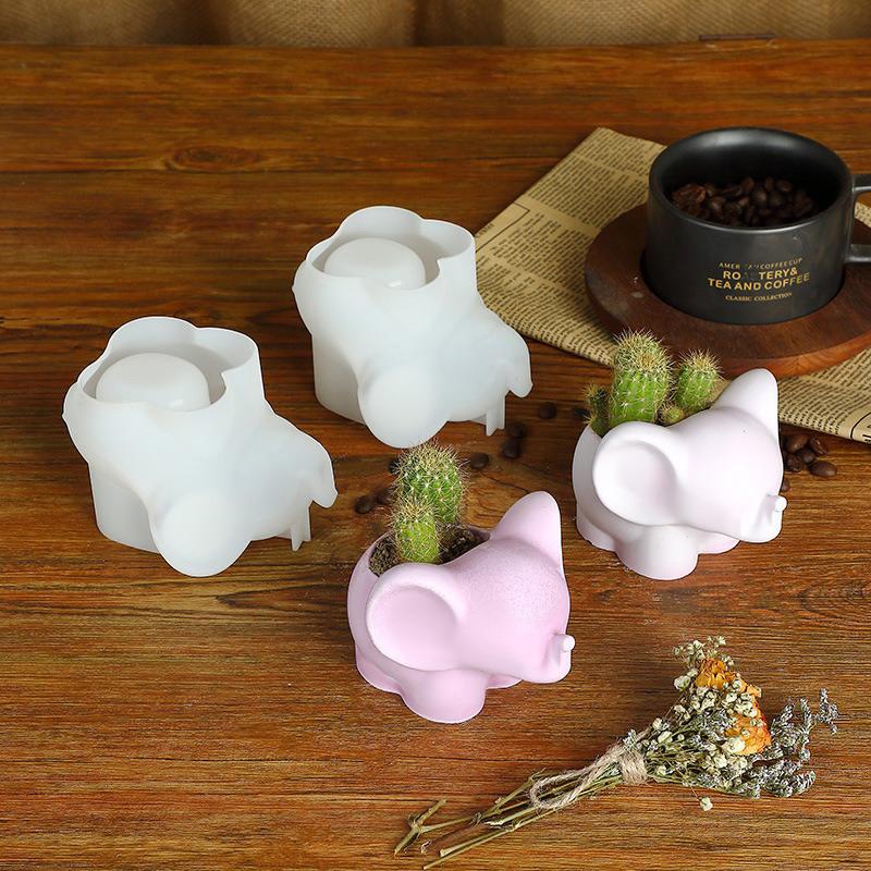 Elephant Shape Silicone Planter Pot Mold Diy Cactus Succulent Planters Mould Gypsum Clay Epoxy Resin Vase Molds