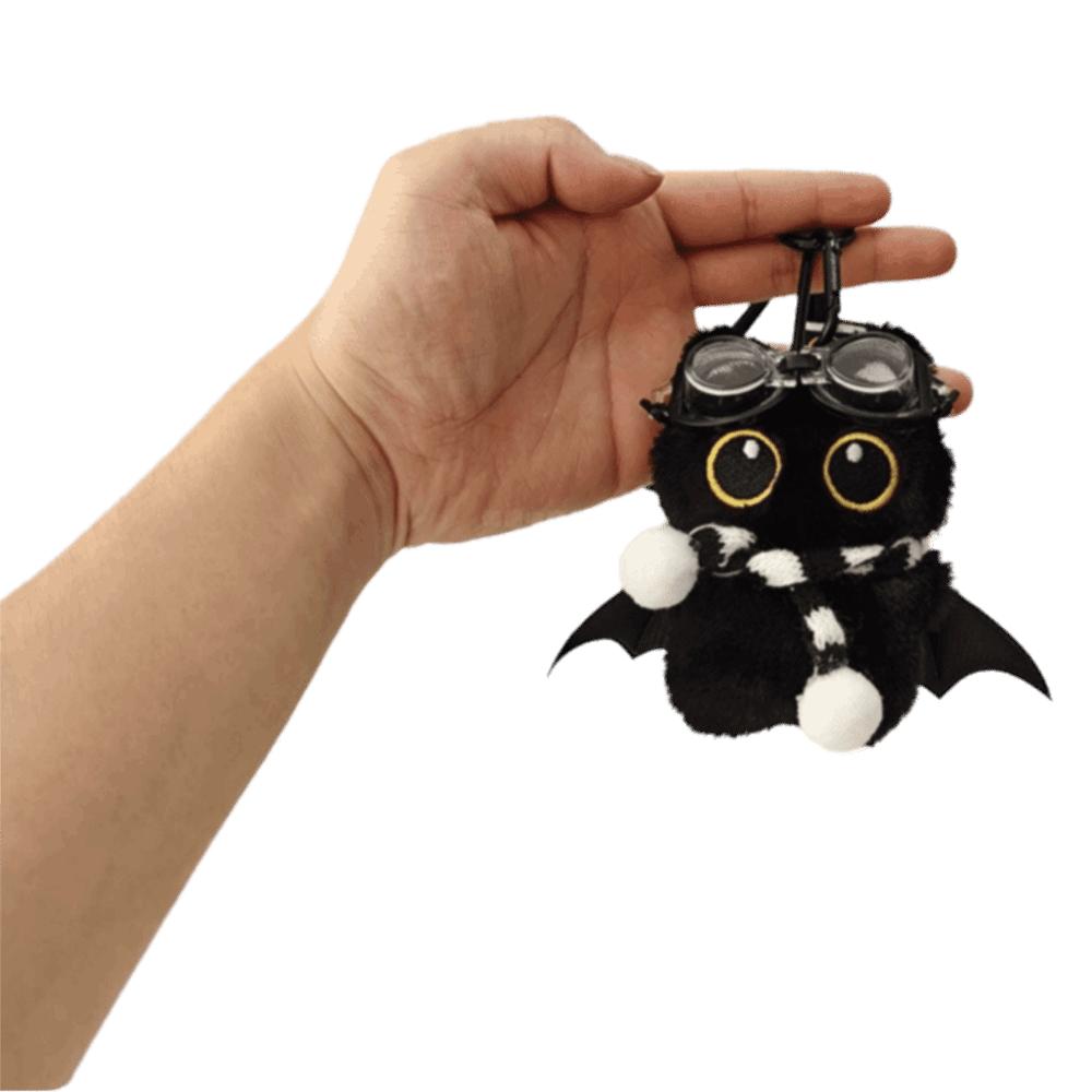 Cute Big Eyes Black Cat Plush Keychain Stuffed Little Devil Cartoon Wings Kitten Doll Pendant Soft Mini Car Keyring Bag Ornament
