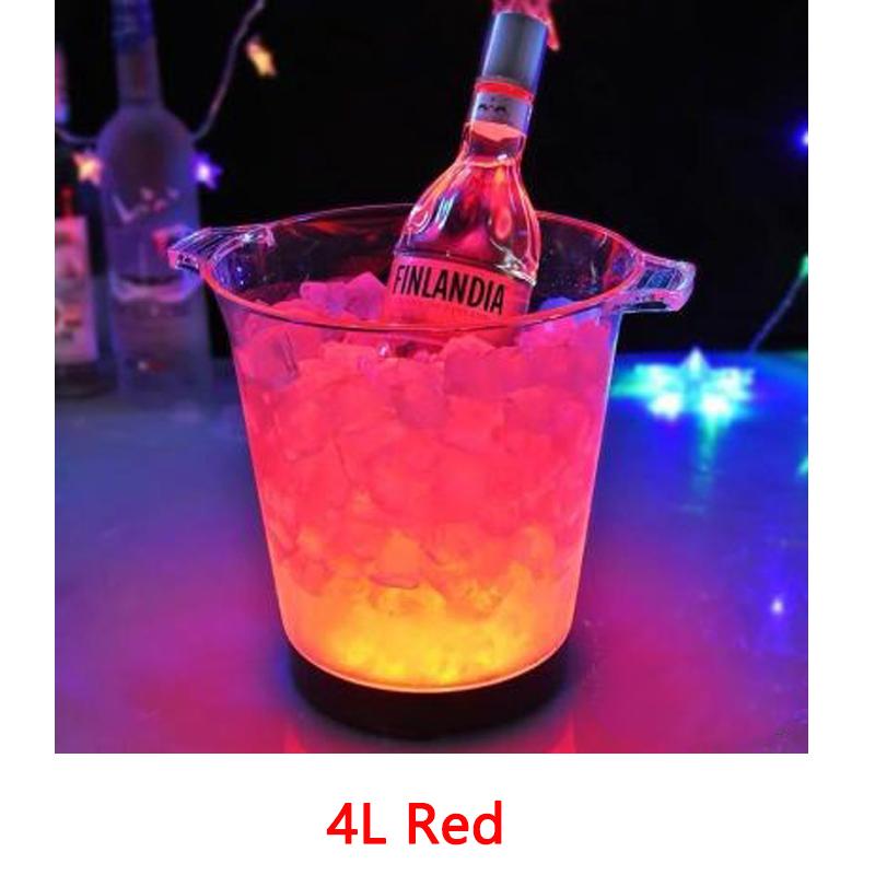 4L Ice Bucket LED Light Unbreakable PS/ABS Creative Bar Ktv Luminous Wine Rack Red Champagne Cocktail Iced Barrel