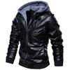 Autumn Winter Hooded Jacket Men Hat Detachable Motorcycle Biker Jackets Casual Pu Leather Coat