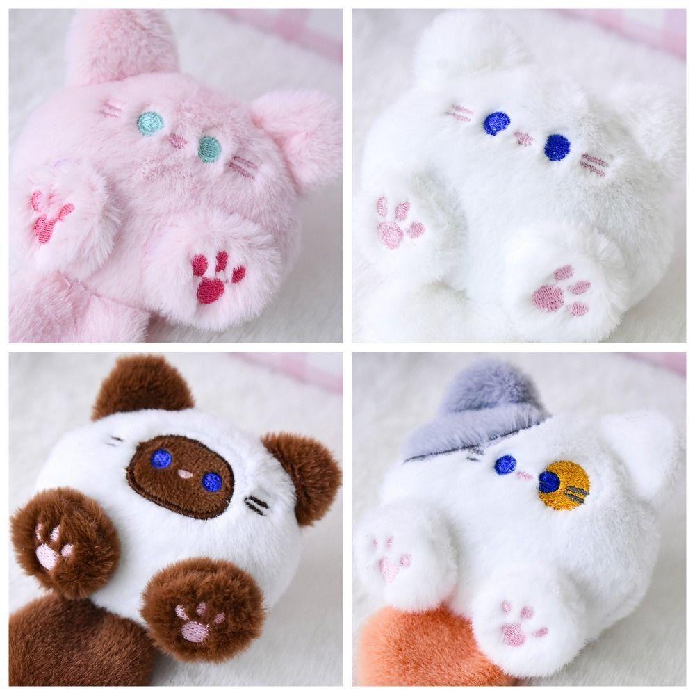 Soft Cute Cat Plush Doll Plush Brooch Animal Plush Key Chain Coffee Cat Plush Keychain  Kid Girls
