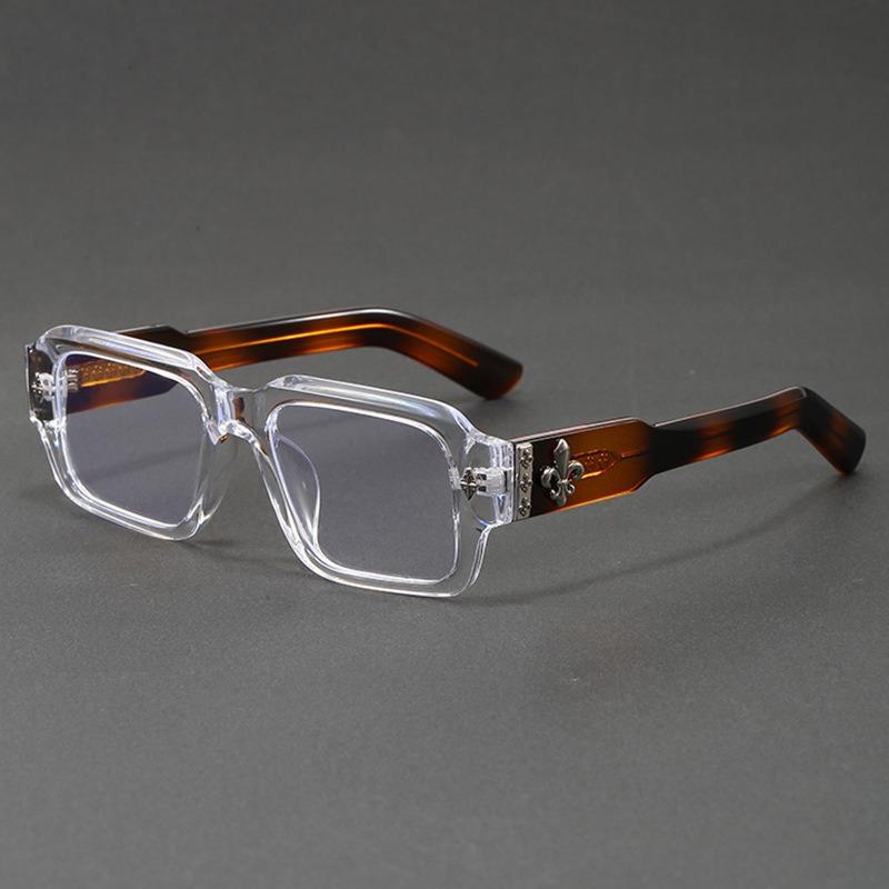 Vintage Thick Square Frame Anti-Blue Light Glasses for Men Women, Trendy Fleur-de-lis Decorative Eyeglasses, Classic Black Retro