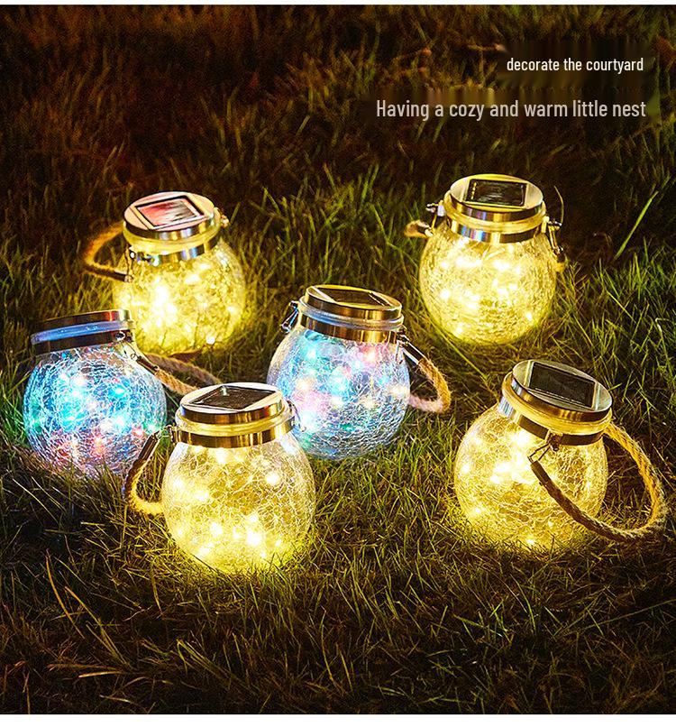 Solar-Powered Glass Crackle Hanging Garden Light – Creative Christmas Mason Jar Decoration
