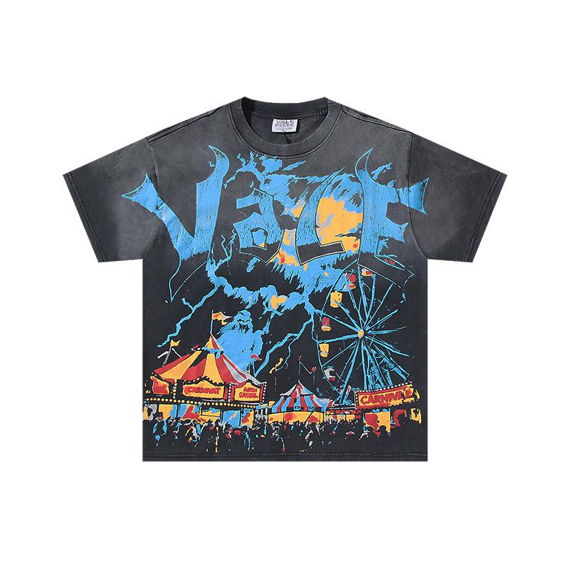 26 Cross-border foreign trade VALL Meichao high street retro washing water old direct injection hot diamond short sleeve pullover men's and women's 