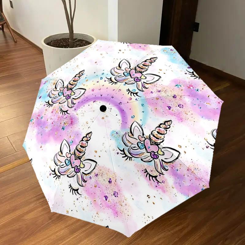 1PC Unicorn Rainbow Umbrella-8-Rib Reinforced Portable Folding Travel Suitable for All Seasons Outdoor Daily Use-Z0468