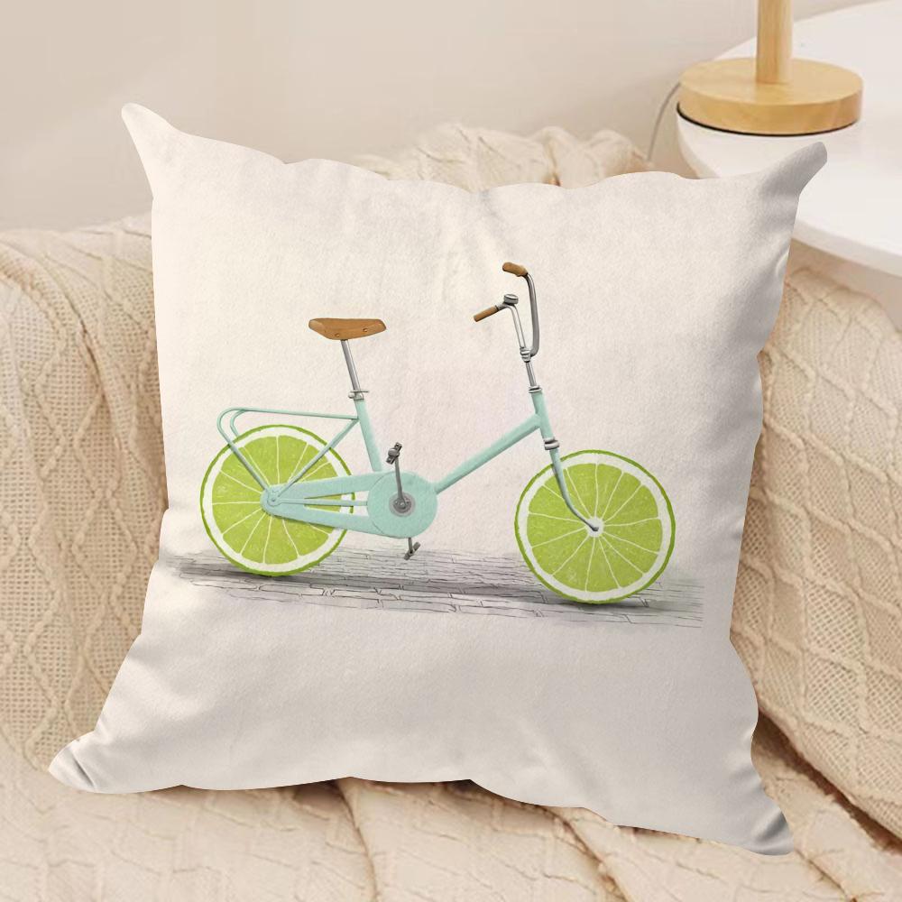 Fruit Orange Lemon Bicycle Cushion Cover Silky Short Plush Double-Sided Printed Pillow Case for Sofa All Seasons Home Decor Gift