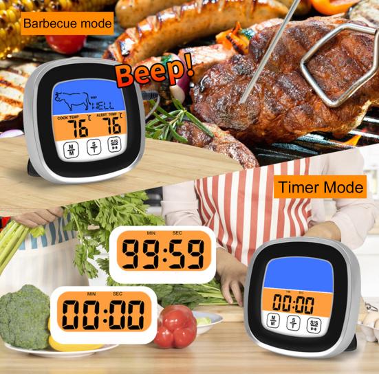 Matlagnings BBQ Termometer Pekskärm Temperaturmätare med Timer Sond