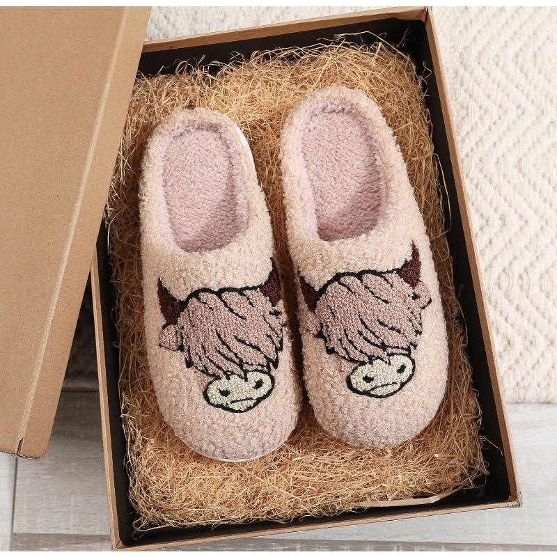 

Рождественские хиты продаж, хлопковые тапочки с принтом животных для мужчин и женщин дома, зимние шерстяные тапочки 44-45 коричневый