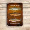 Vintage Fishing Trout Tin Sign Retro Metal Wall Art 8x12 Inches Home Bar Decor