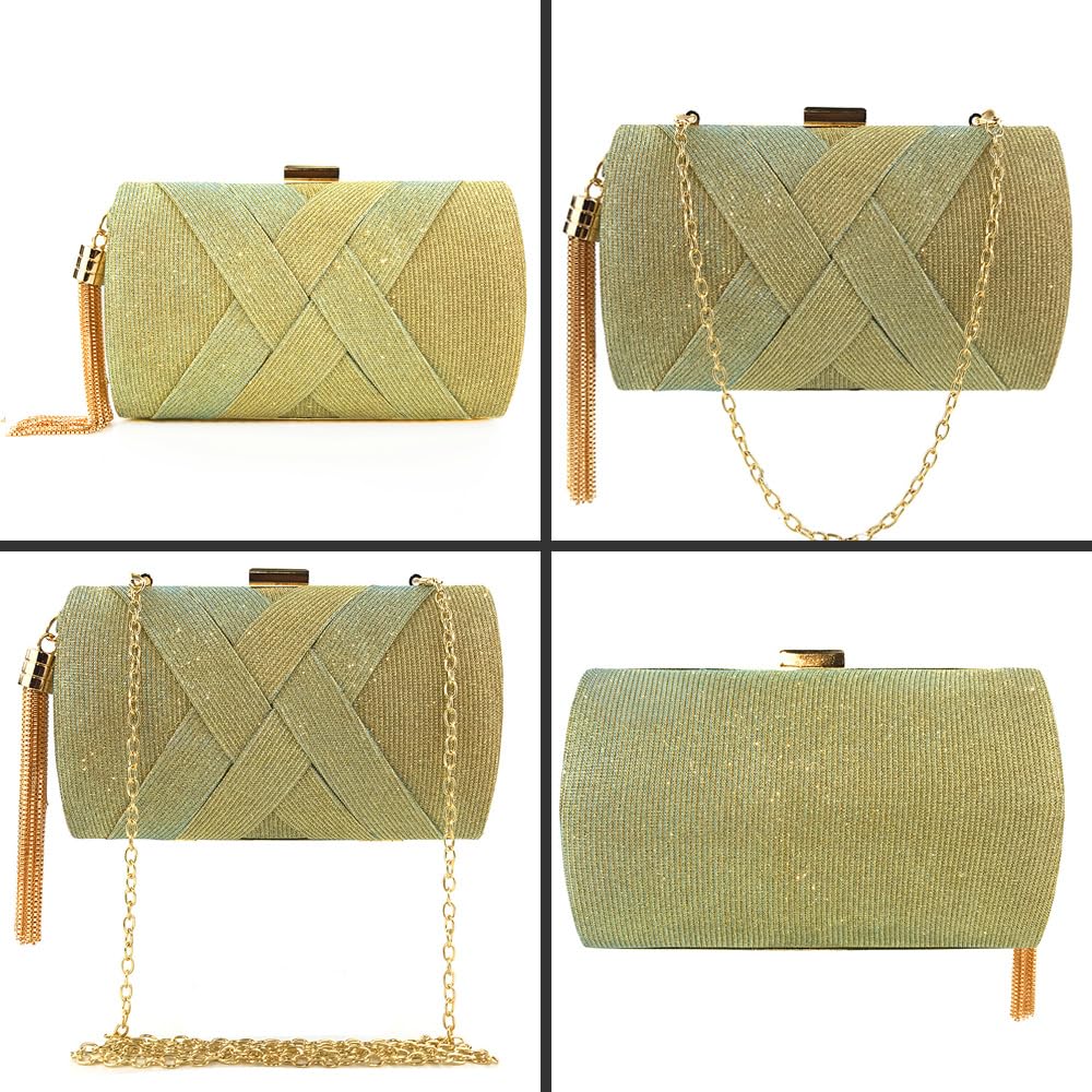 GRAXIA Cabaret Clutch Bag for Women, Party Bag, Wedding, Reception, Guest, Glitter, Shoulder Chain, Chain Handle, Gold