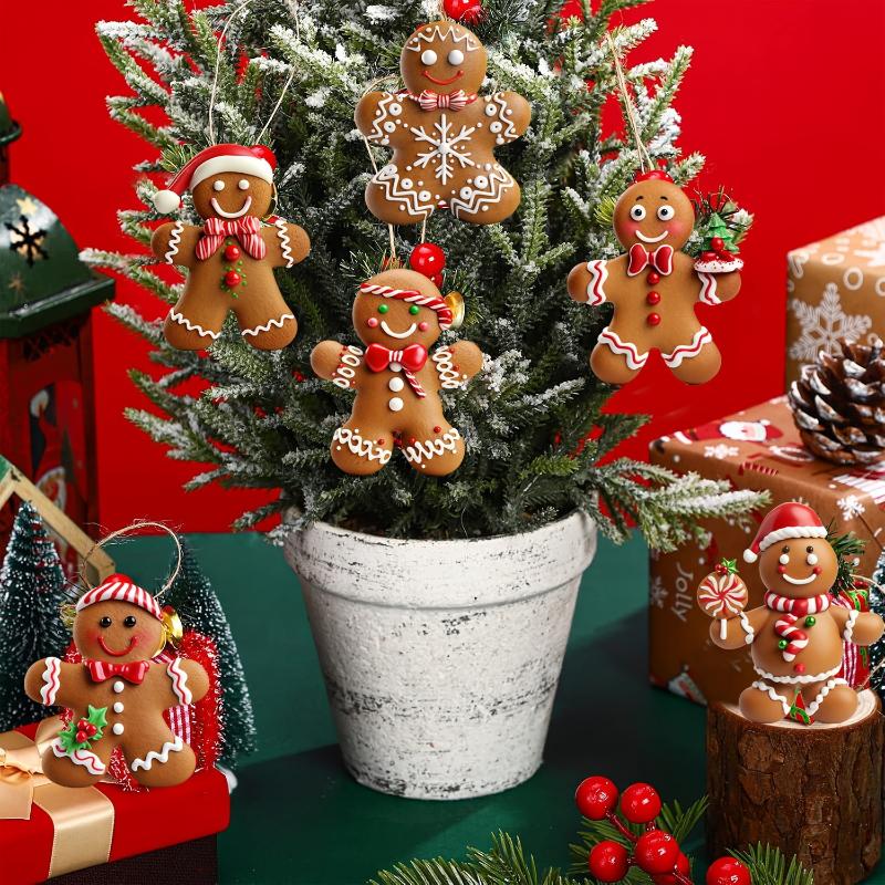 12/24Pcs Christmas Gingerbread Man Ornaments Xmas Tree Wooden Hanging Pendants 2026 Year Party Home Decoration Kids Diy Gift