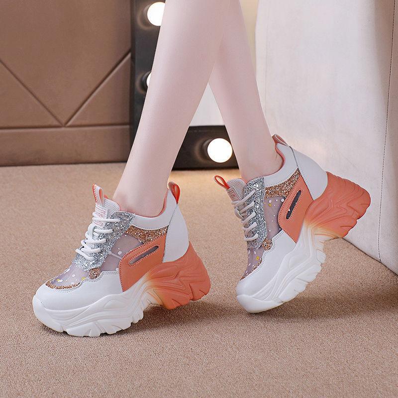 Fashion Women's Mesh Breathable Shoes Summer Sequins Blue Ladies Footwear High on Platform Offer New in Comfortable and Elegant Casual