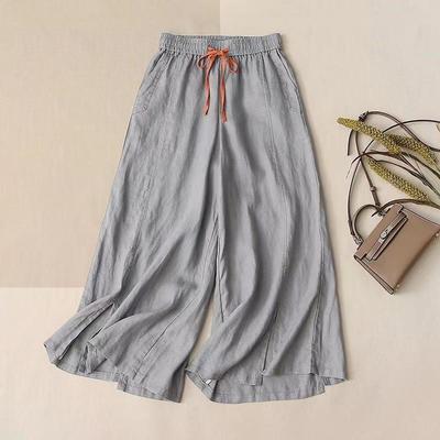 Women Cotton Linen Casual Elastic High Waist Loose Wide Leg Women's Pants Ankle-Length Pants For Women Clothing