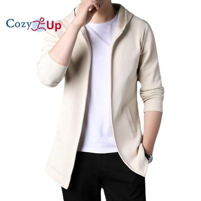 Casual Fashion Stand Collar Style No Zipper Jacket for Men Solid Color Hooded Coat