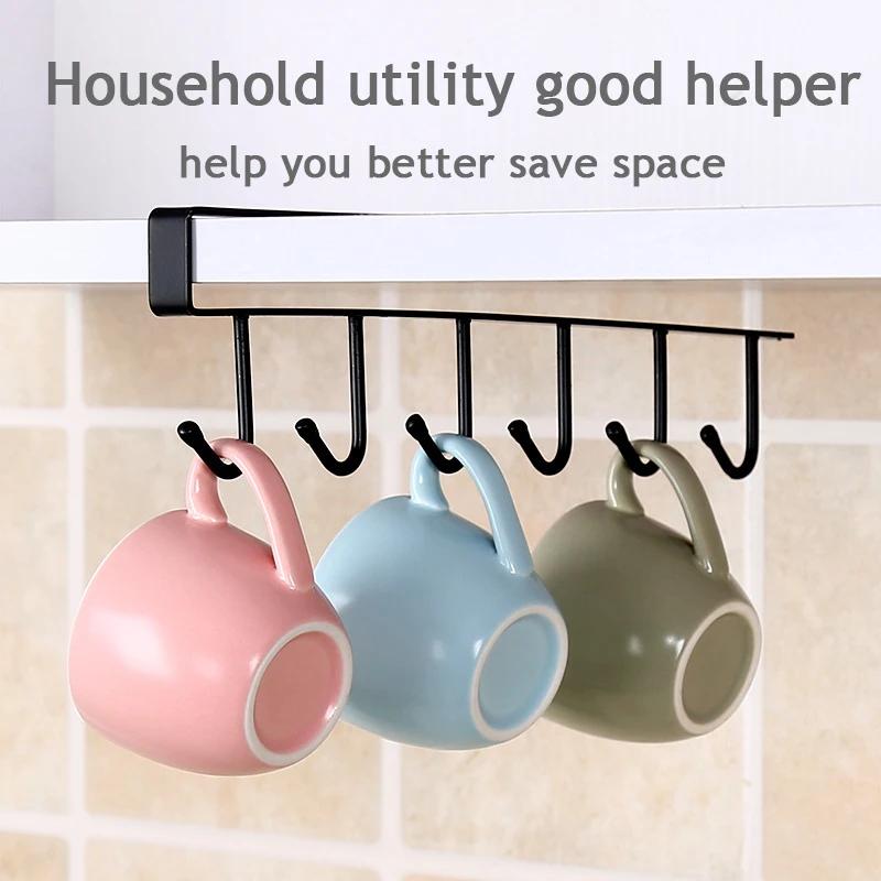 Coffee Cup Mug Holder Black White Hooks Shelf Multifunction Kitchen Cabinet Sundries Organizer Storage Hanger