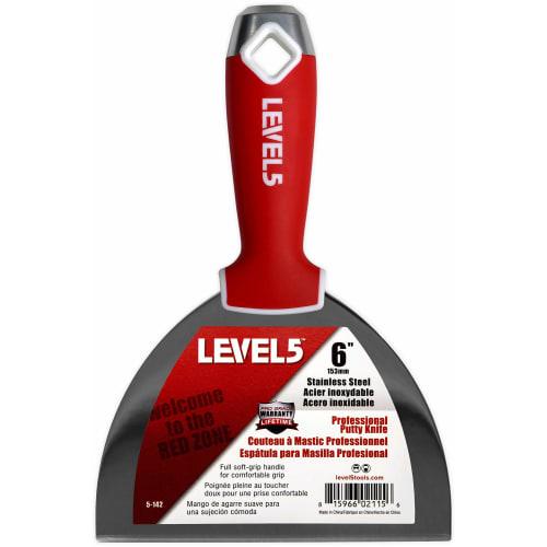 

LEVEL5 15см (6 ) Шпатель из нержавеющей стали с мягкой ручкой для заделки швов гипсокартона, профессиональный удобный инструмент для финишной отделки с металлической молотковой головкой для гипсокартона, Zipl