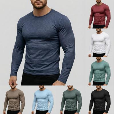 Men's Casual -color Base Layer Shirt, Men's Round-neck Long-sleeved Sport Top