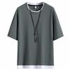 Summer Clothes for Short Layered Large Loose Soft To the Cool Gray [Mifish] Men, T-shirt, Sleeve, Plain, Look, Size, Fit, 5/8 Sleeve, Touch, (#11