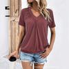 T-shirt Casual Larga da Donna Estiva Nuova a Manica Corta con Scollo a V e Arricciature Monocolore