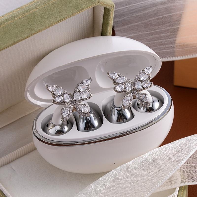 Luxurious Rhinestones Studded Bows Earphone Clip Copper Alloy Universal Decoration for freeclip Headphones
