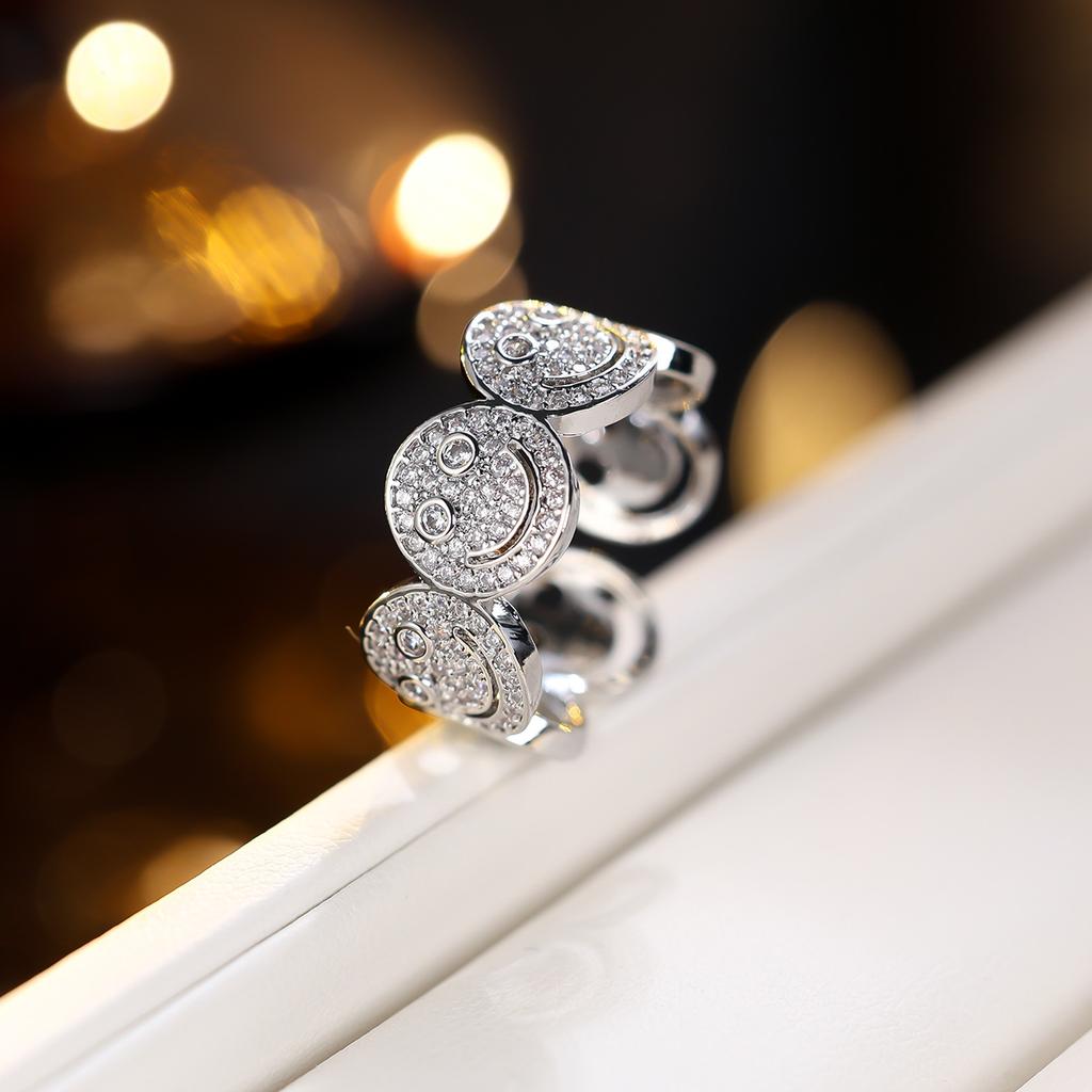 Women Smile Face Bracelet Ring Set Fashion Minimalist Zircon Jewelry Perfect For Party Gathering Wear