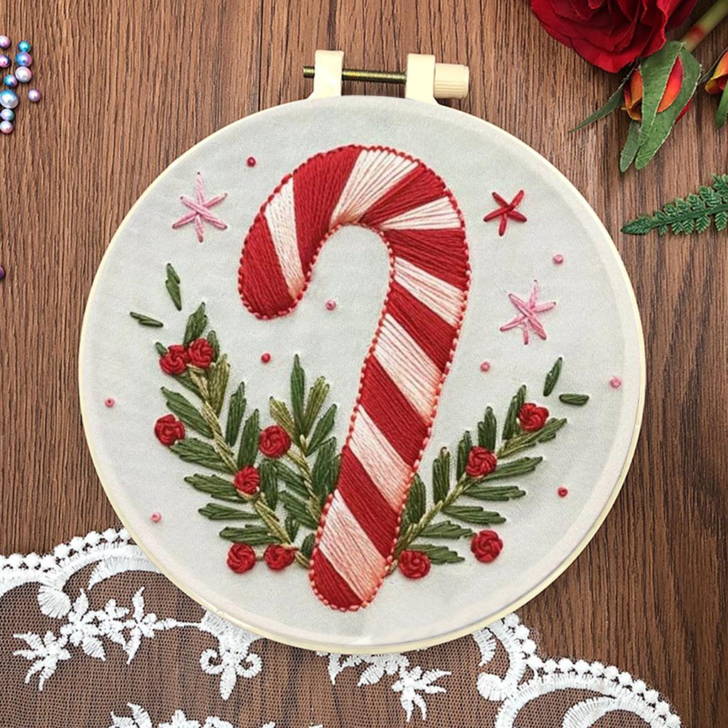 4 Sets Christmas Cross Stitch Kits with Pattern Needles Threads Tools Handmade Sewing Xmas Crafts Set for Adults Kid Beginner