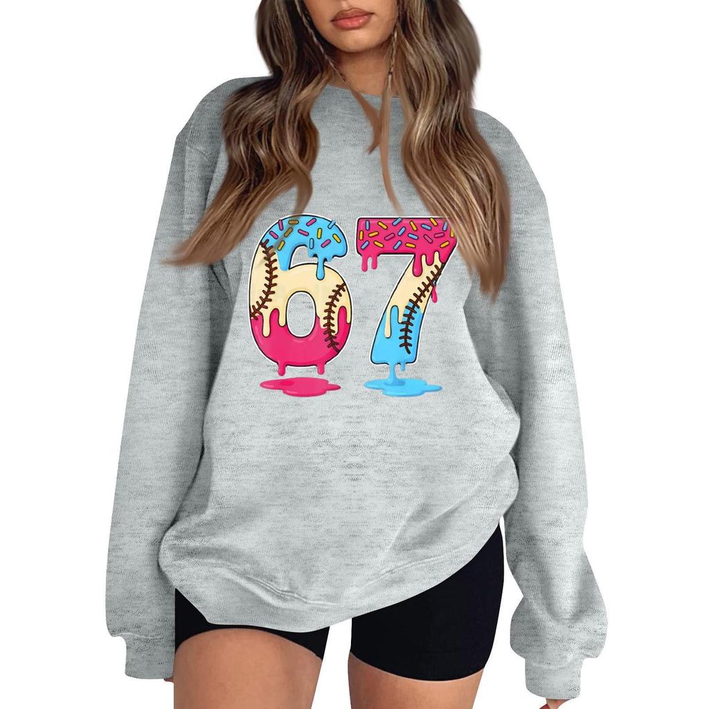 Women's Fashionable Casual Long-Sleeved Round-Neck Printed Pullover Sweatshirt