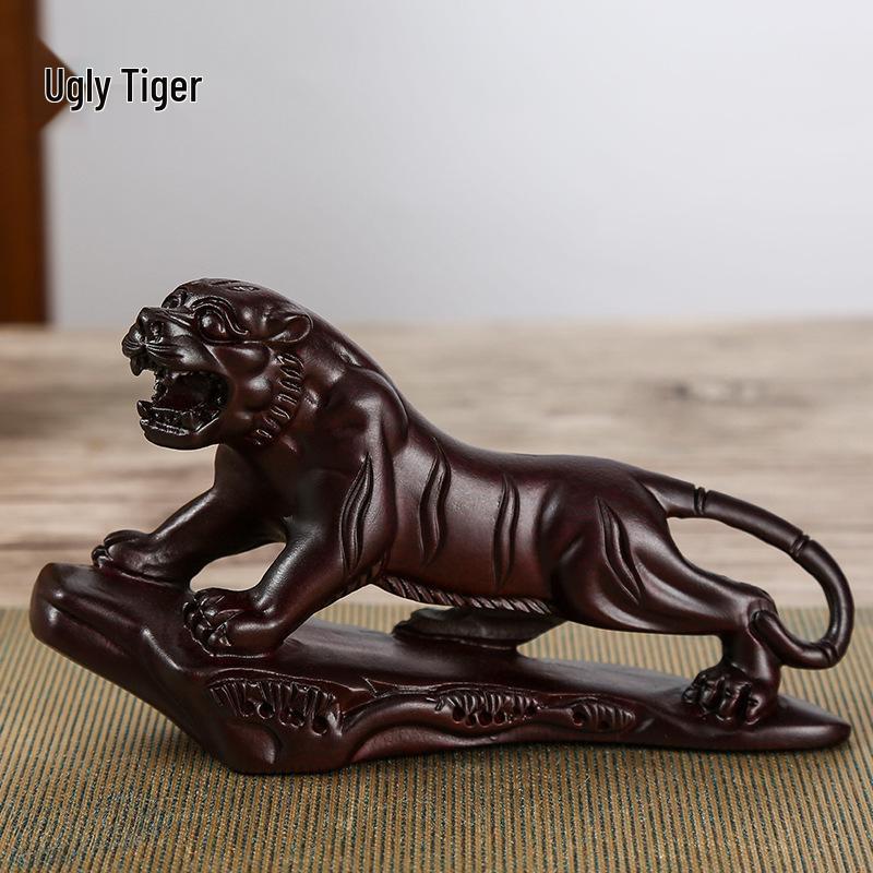 Ebony Zodiac Animal Statues - Hand-Carved Wooden Ornaments 