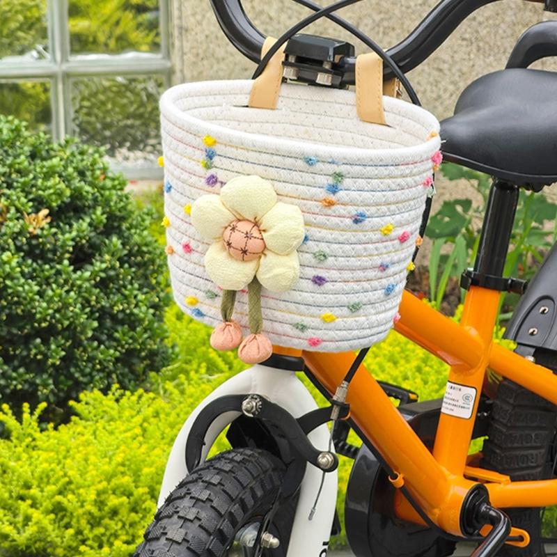 Cesto Manubrio Anteriore per Biciclette Bambini e Bambine Cesto in Corda Morbida Intrecciata Cesto Triciclo per Scuola, Esterno, Ciclismo