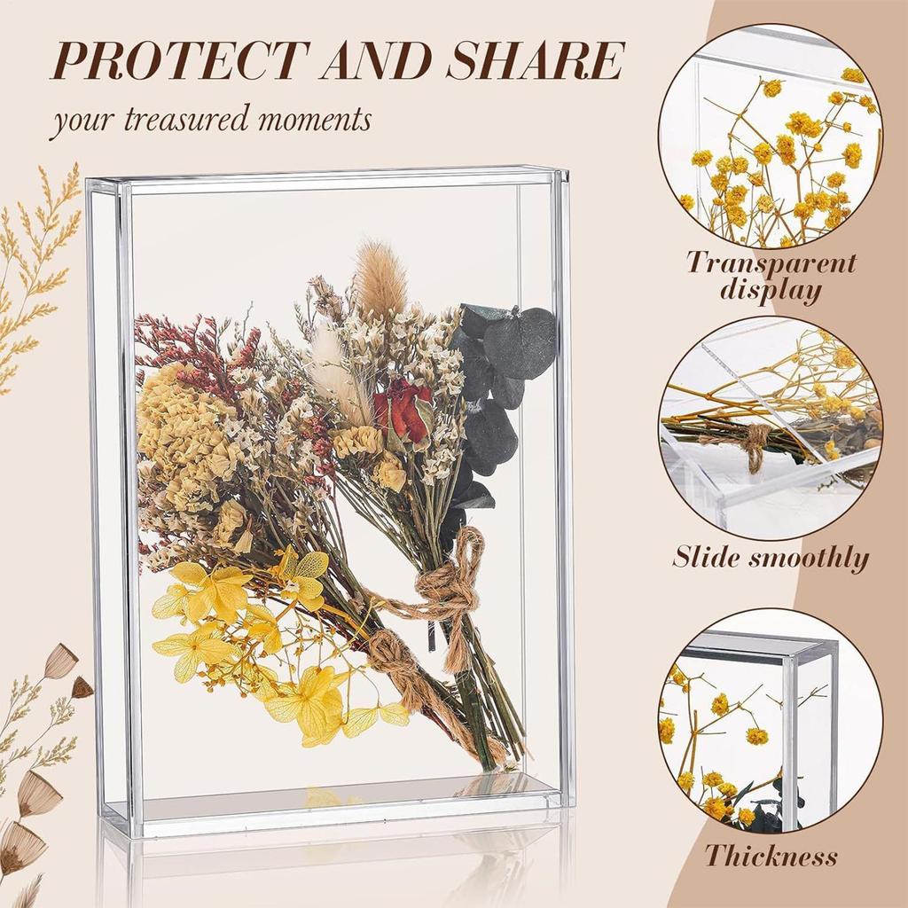 Shadow Box Frame Acrylic Photo Picture Frame DIY Tabletop Display Case All Clear Memory Box for Dried Flowers Birthday Wedding
