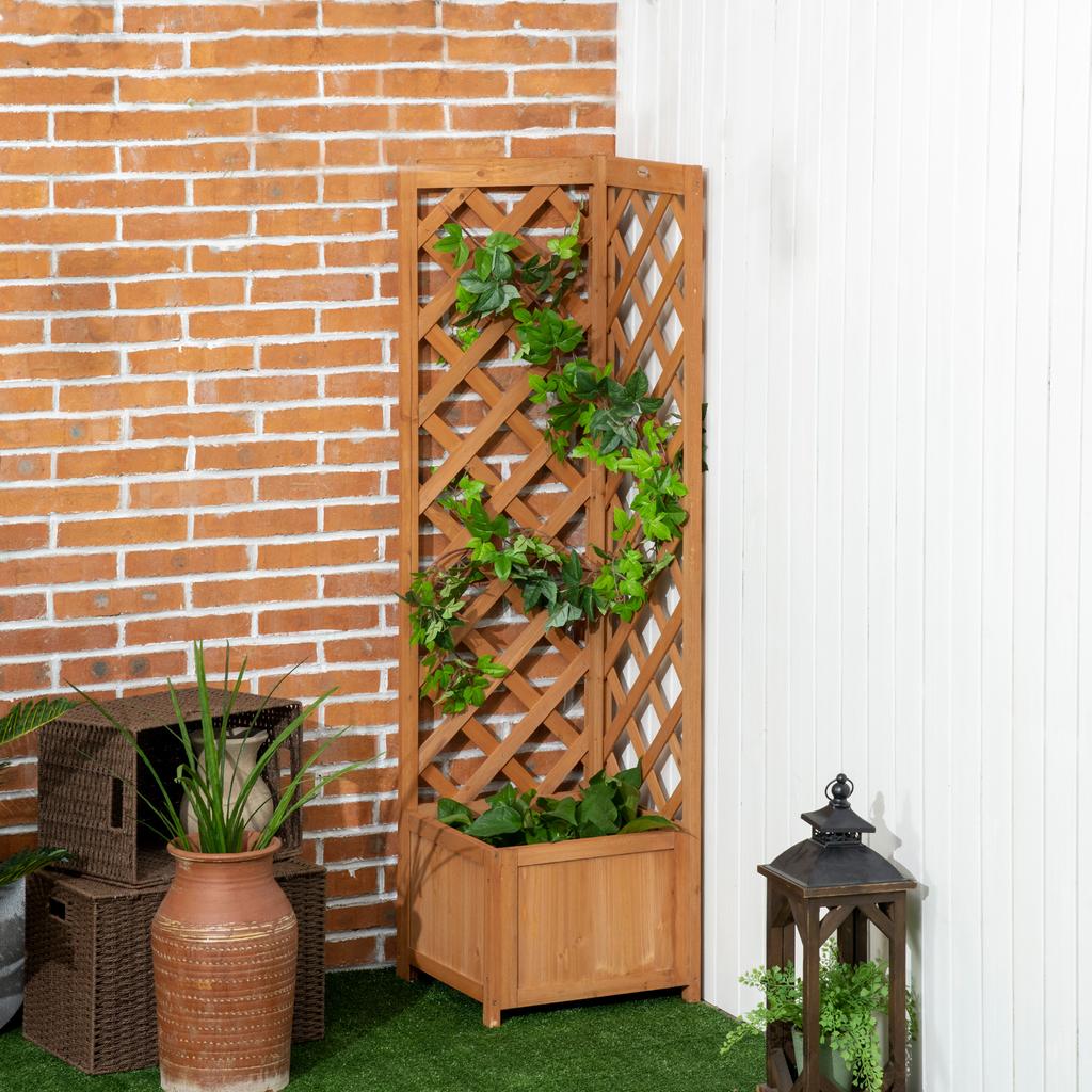 Wooden Trellis Planter For Climbing Plants Flowers Corner Decoration 40x40x145 Cm Natural