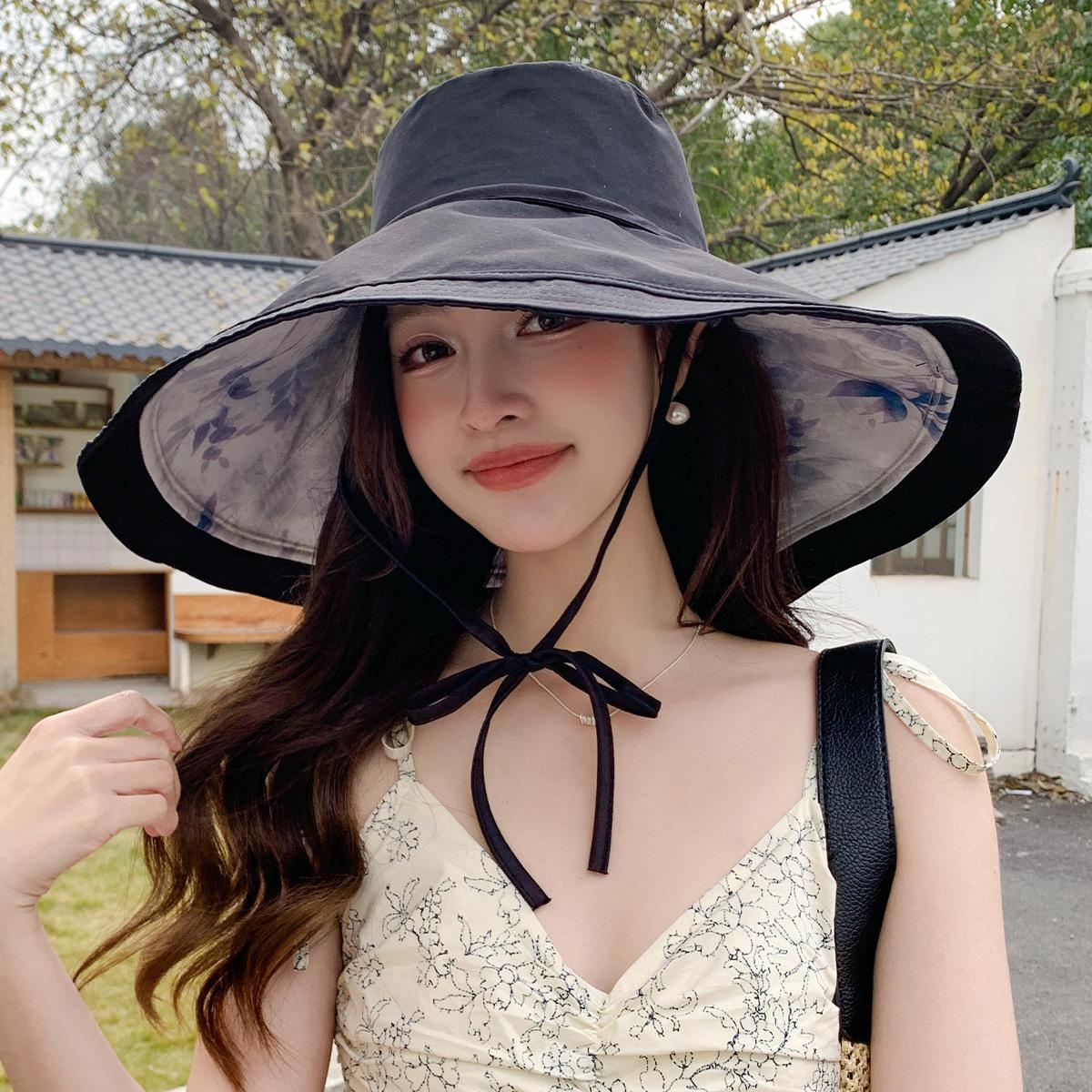

Oversized Brim Sun Protection Fisherman Hat Children Wear Double-sided Summer UV Protection Sun Hat Outdoor Beach Sun Hat M（56-58cm） чорний